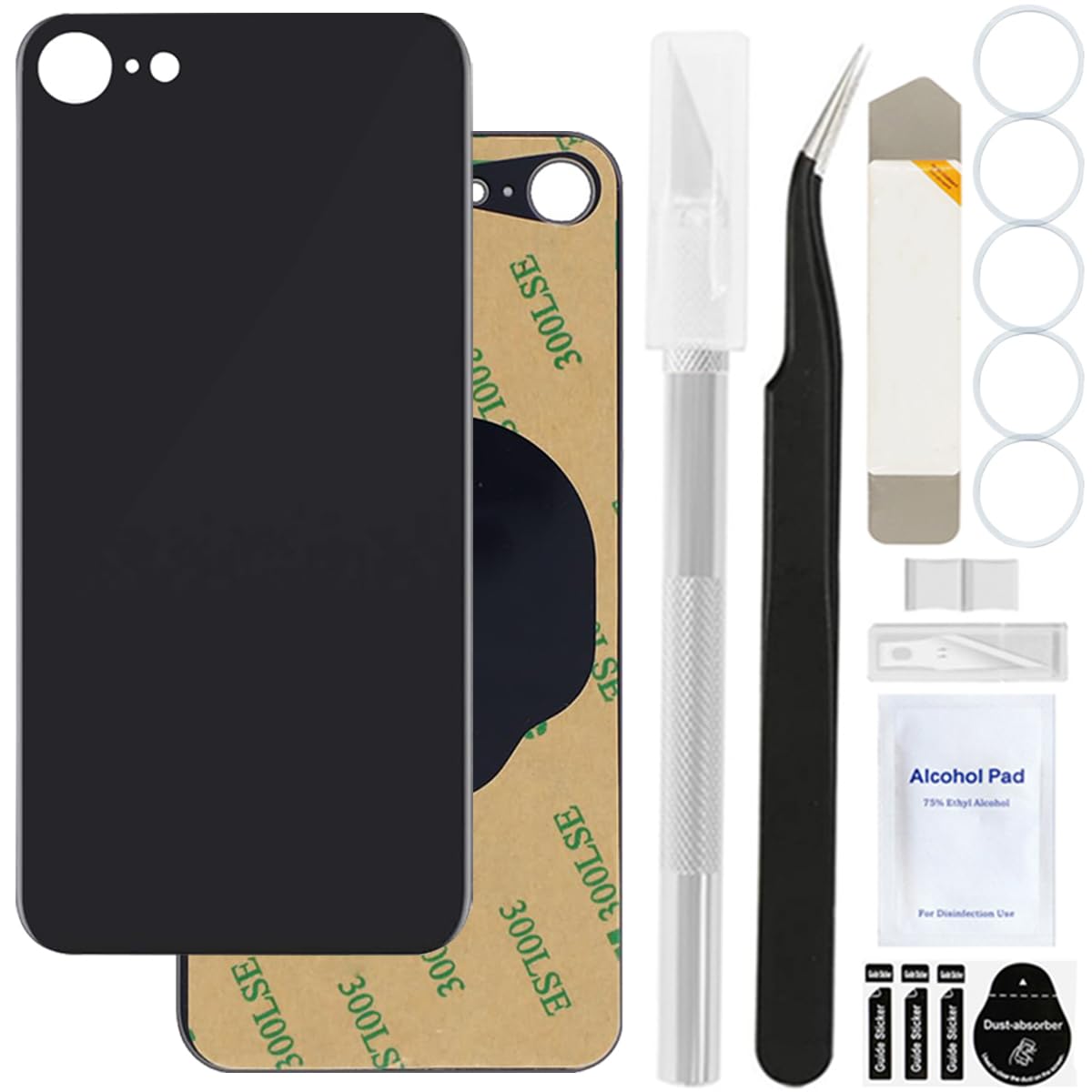 ZHUROUPU Rear Back Cover Glass Replacement for iPhone SE 2022 3nd(without Logo) DIY with Professional Repair Tool Kit, Pre-Installed Adhesive, Rubber Bands and Metal Spudger (4.7 inch/Black)