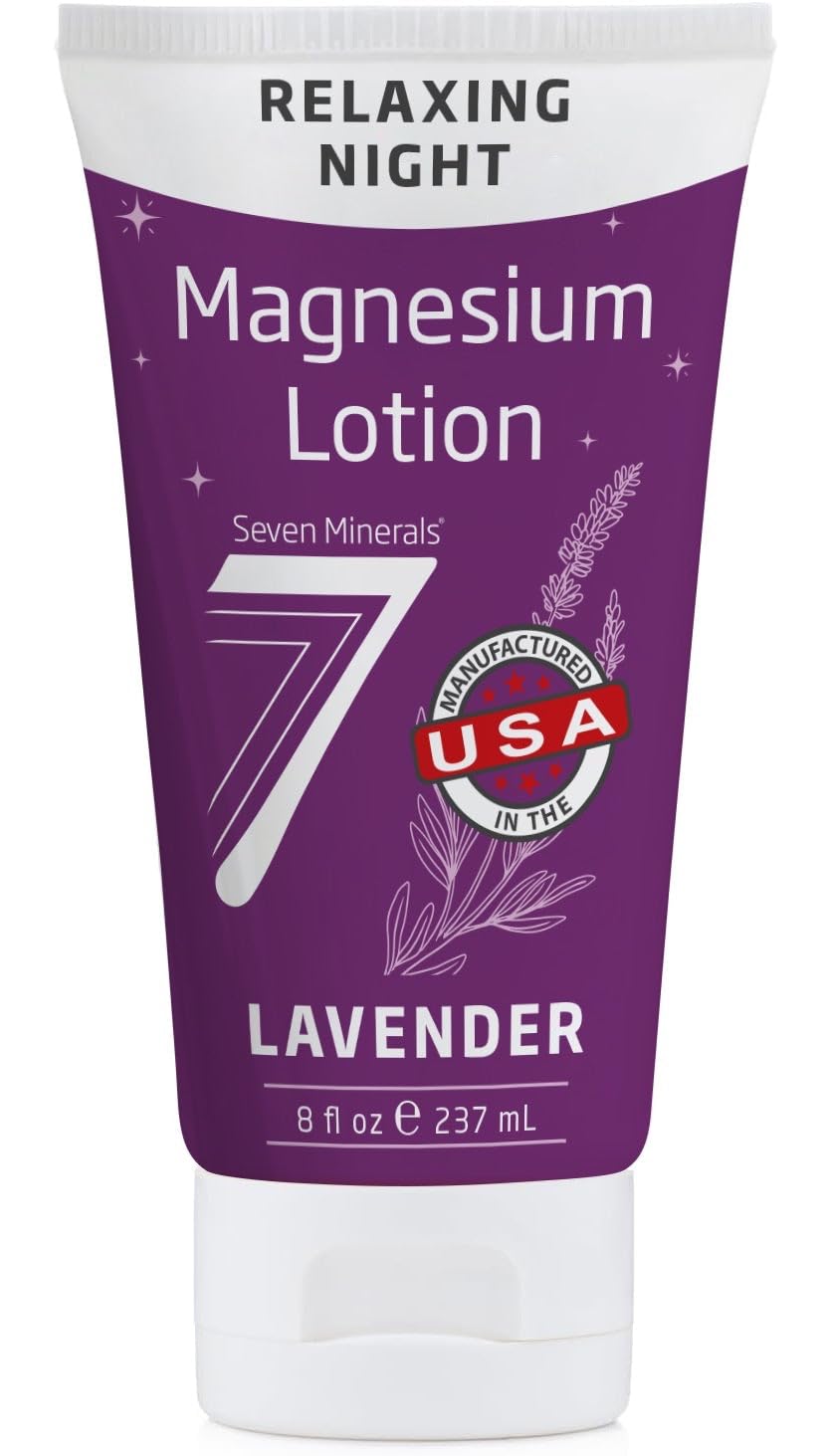 Seven Minerals Magnesium Lotion for Sleep - Lavender Relaxing Night Blend - Highly Concentrated Magnesium for Better Sleep, Body & Mind Relaxation. Non-Greasy Skin Friendly - 8 fl oz tube