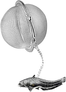 F46 Wells Infuseur à thé en forme de poisson-chat en étain anglais sur une feuille de thé en acier inoxydable