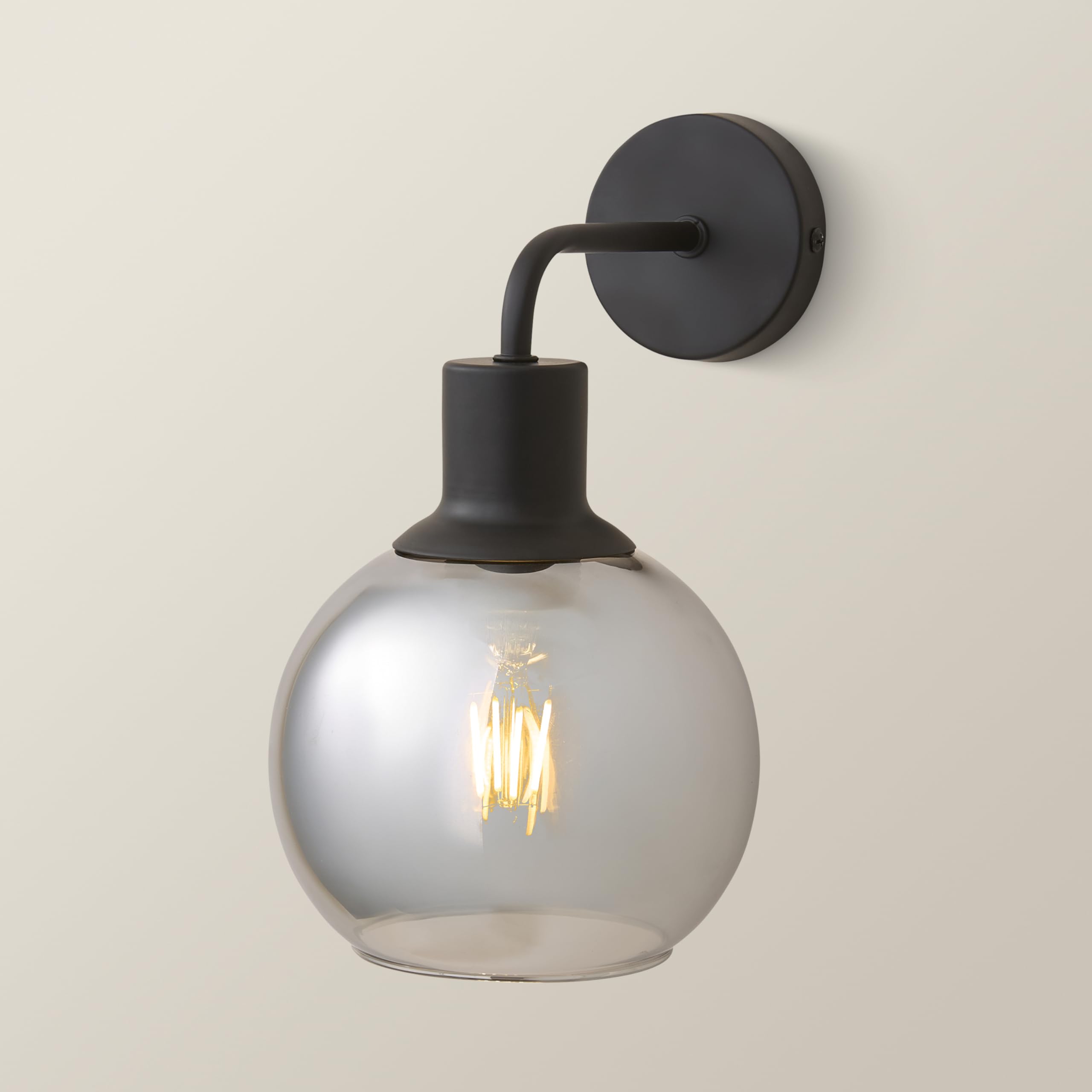 ValueLights Bellamy Wired Glass Globe Wall Light in Black