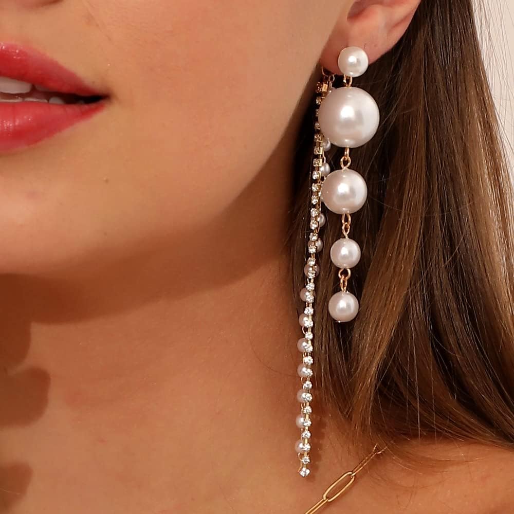 Pearl Dangle Earrings Gold Plated Long Pearl Earrings Baroque AAA+ White Pearl Drop Dangle Earrings for Women Bridal Wedding Jewelry - Image 4