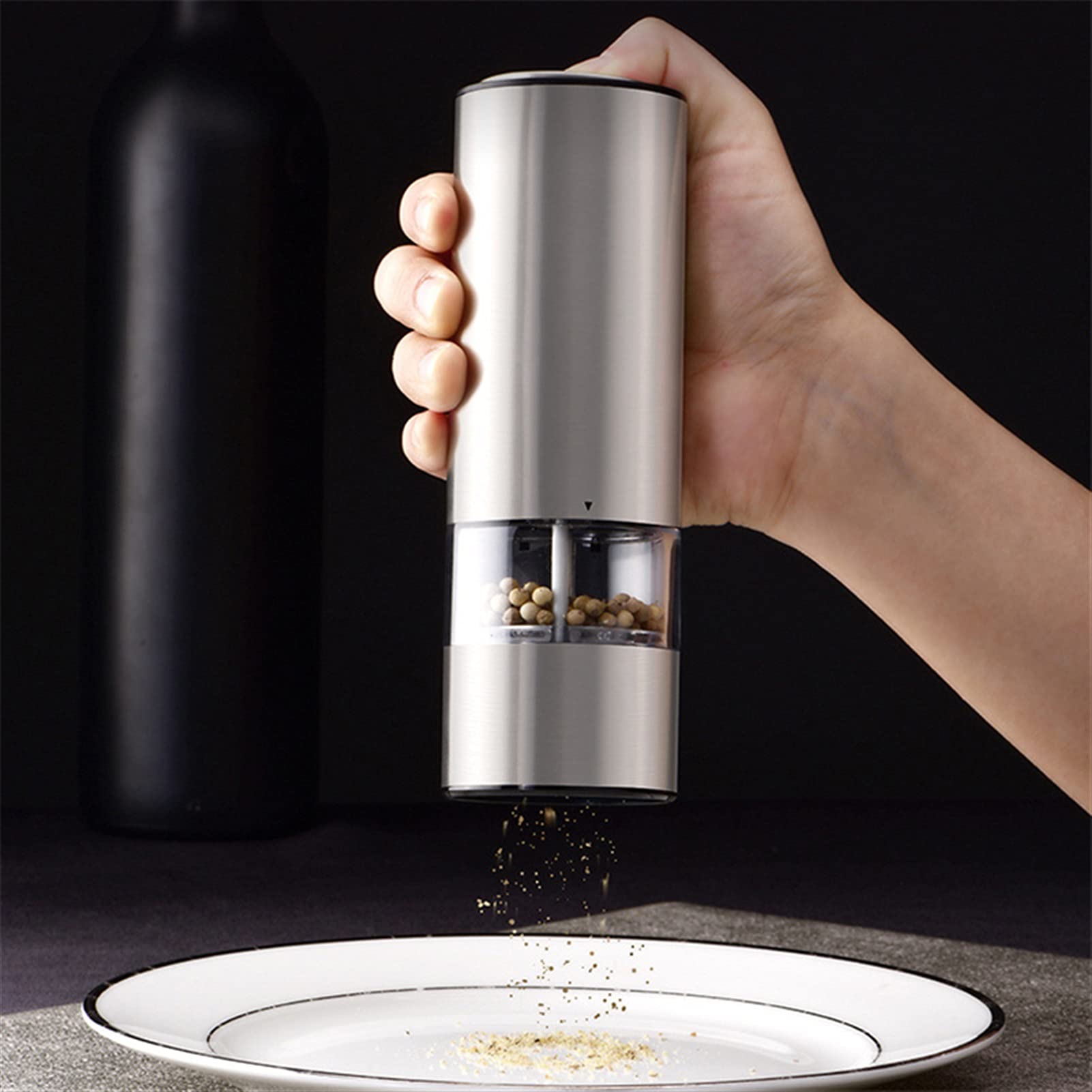 Młynek do pieprzu Elektryczny automatyczny młynek do soli i pieprzu - światło LED młynki do pieprzu młynek do przypraw młynek kuchenny narzędzia kuchenne blender pieprzu (kolor: stal