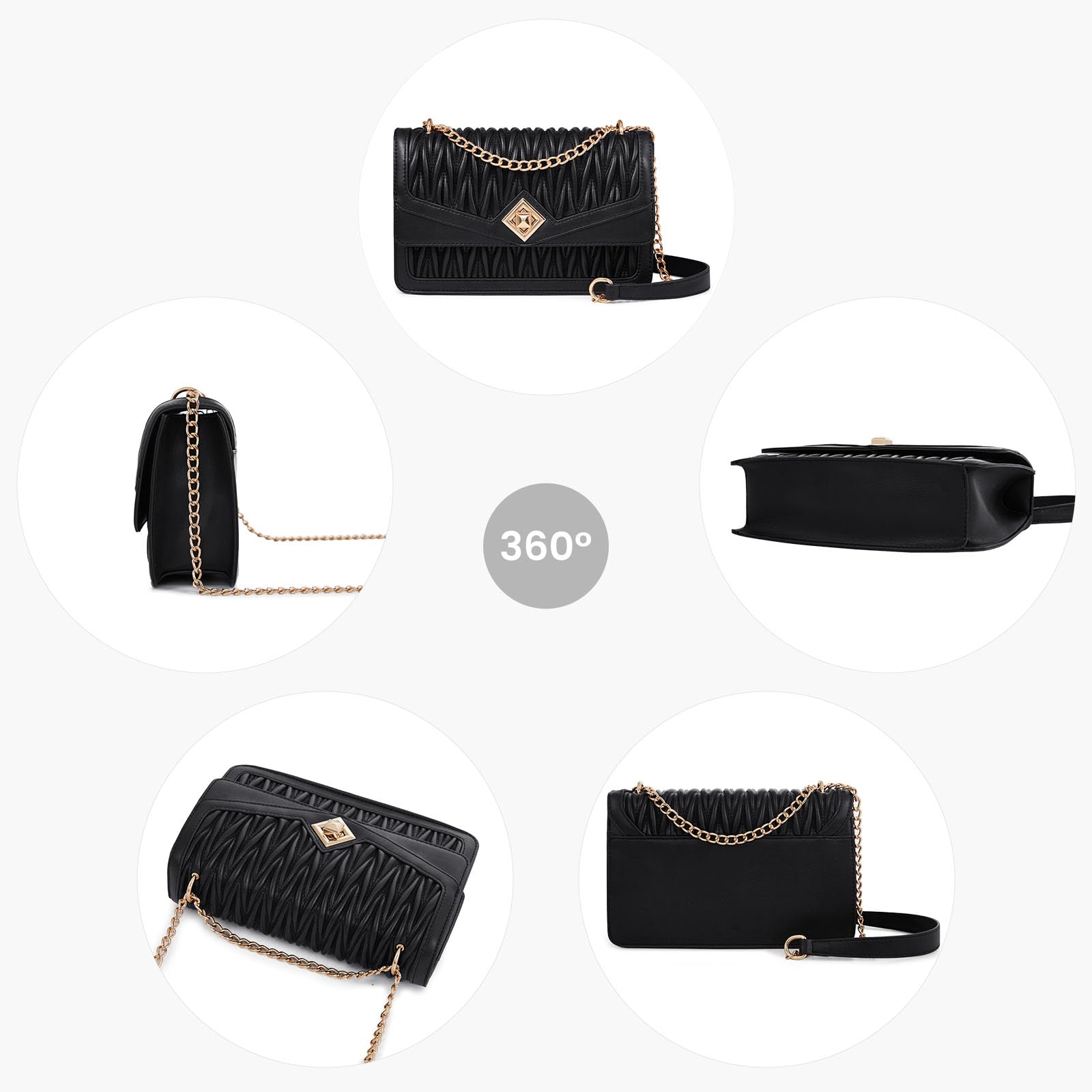 LOVEVOOK Crossbody Bags for Women Leather Quilted Shoulder Bag with Chain Strap Trendy Clutch Satchel Ladies Evening Bag