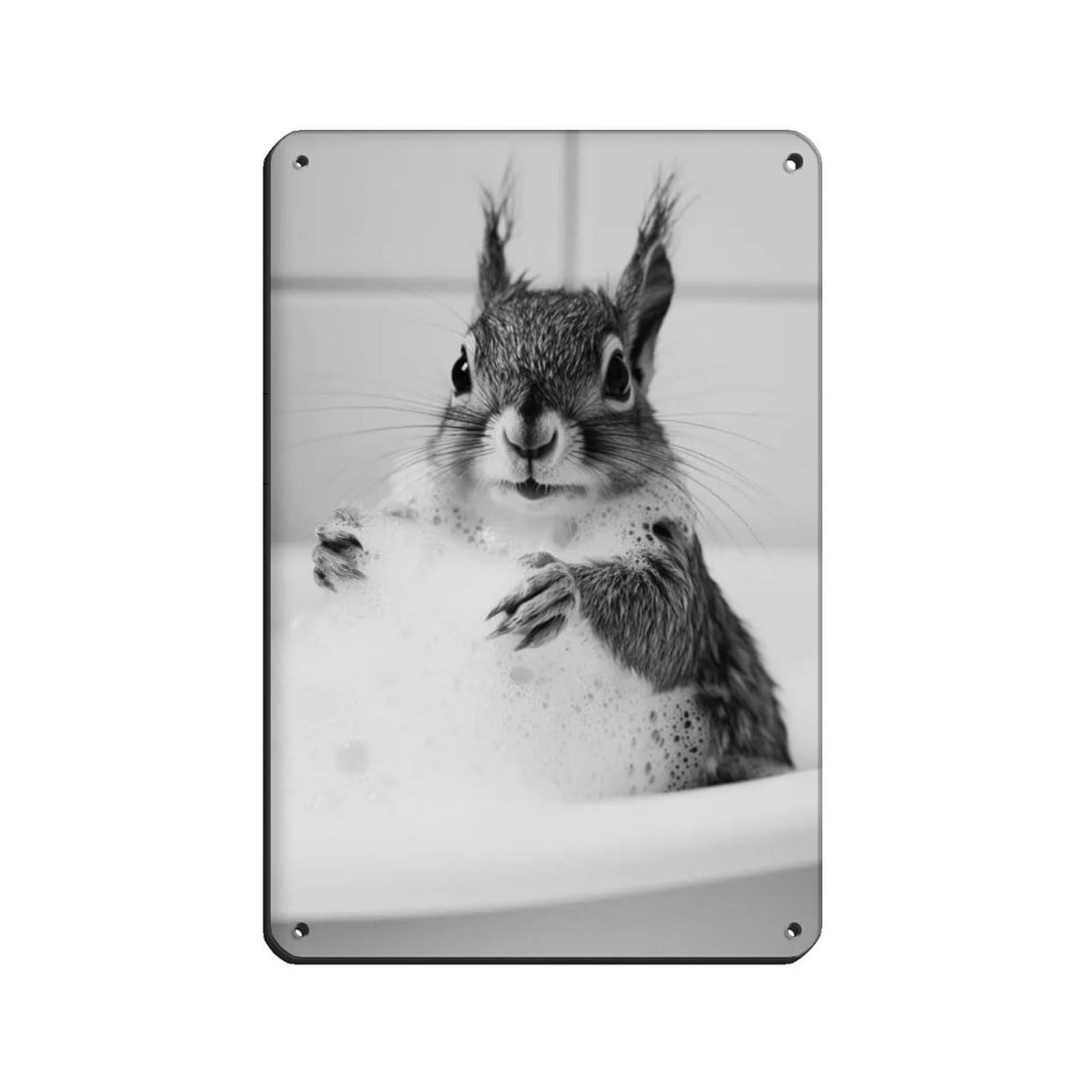 Squirrel in The Bathtub, Funny Bathroom Art Retro Poster Metal Tin Sign Chic Art Retro Iron Painting Bar People Cave Cafe Family Garage Poster Wall Decoration 8x12inch(20x30cm)