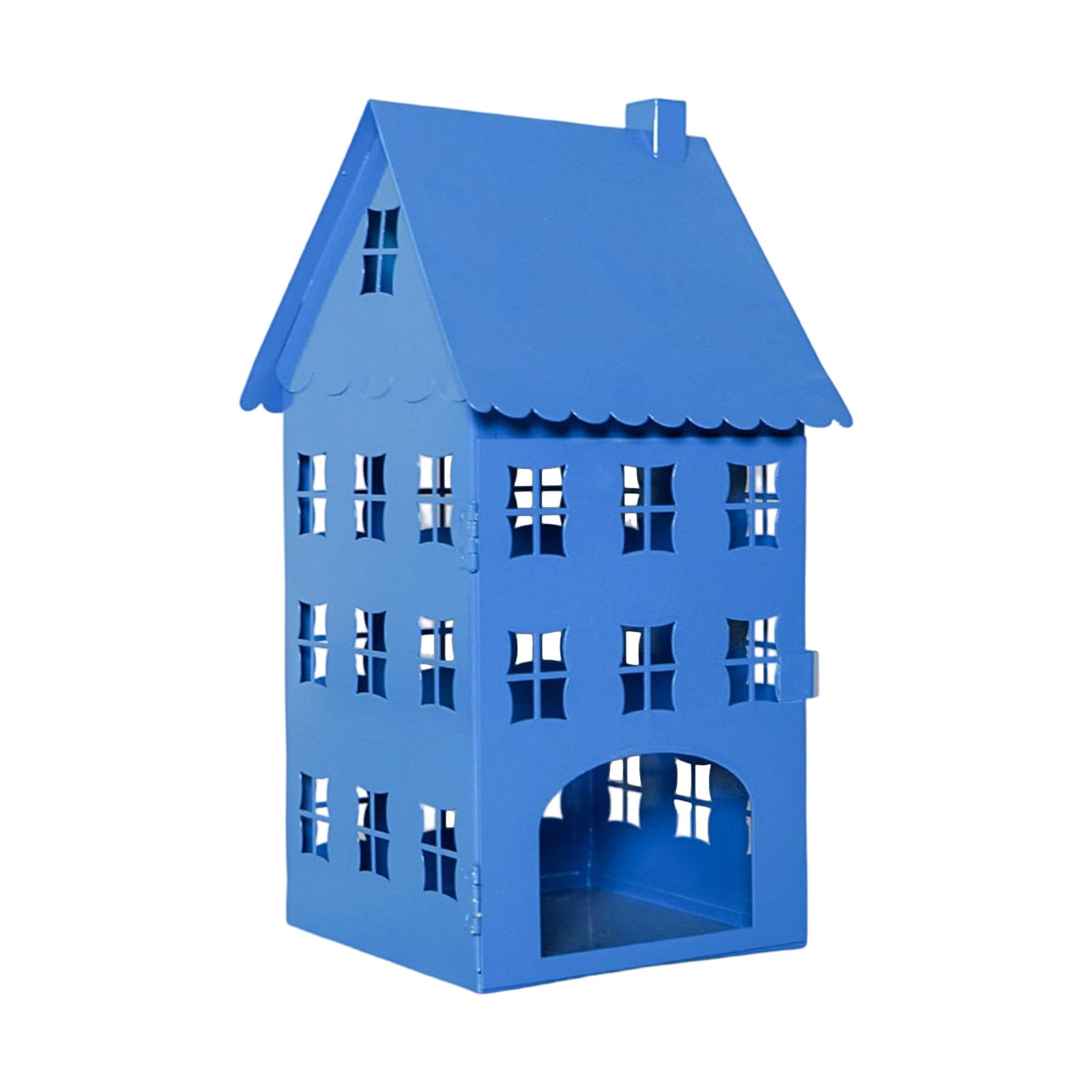 Buxuaaaa Multicolor Farmhouses Blue Metal Hollowout Ice House Shape Tealight Holder For Hanging Or Indoor Tabletop Shelf Decoration House Shape Candlestick