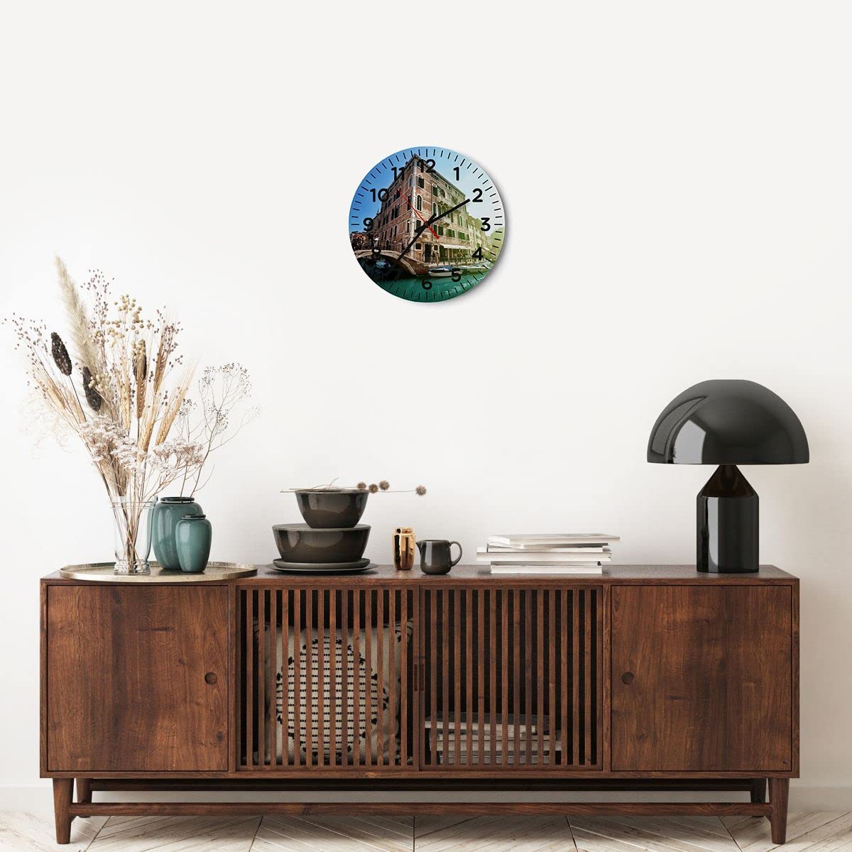 ARTTOR Zegar ścienny na szkle Kanał Woda Wenecja dom Nowoczesny 30x30 cm Dekoracja ścienna Salon Sypialnia Kuchnia Deko Cichy zegar na ścianę Duży Wall Clock Dekor C4AR30x30-2725