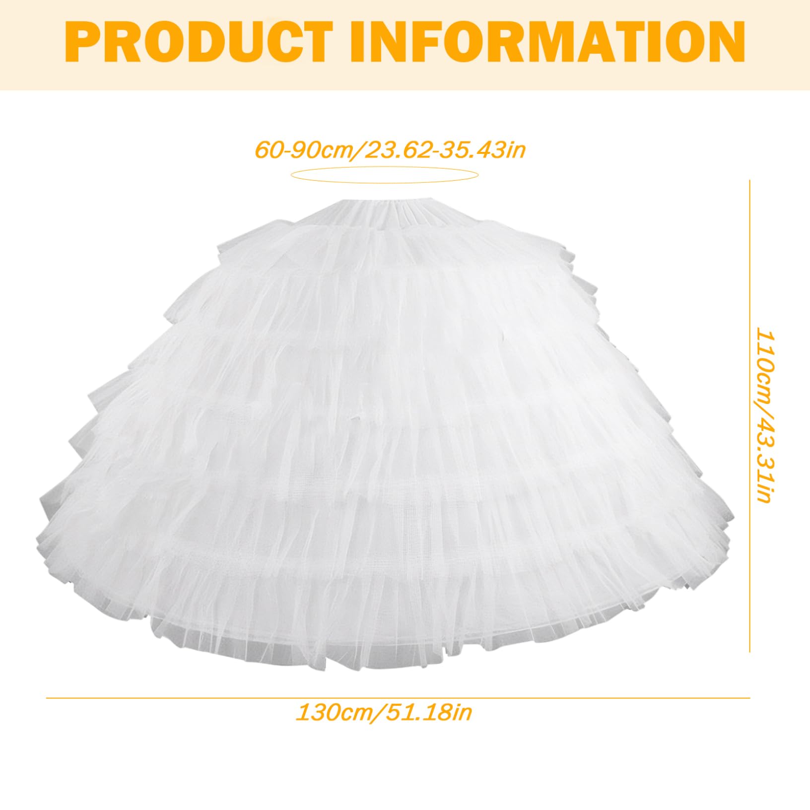 Jupon Jupe 6 Cerceaux Jupon Tulle 43 Pouces de Long Jupons pour Femmes sous la Robe Jupe de mariée réglable pour Robe Bal Mariage Cérémonie Bal..