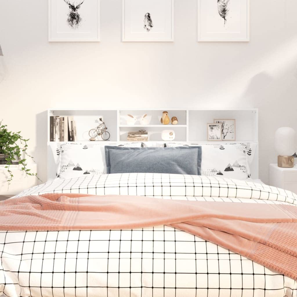 INLIFE 811880 - Cabecero de cama con estantes, color blanco, 180 x 19 x 103,5 cm, 30,4 kg