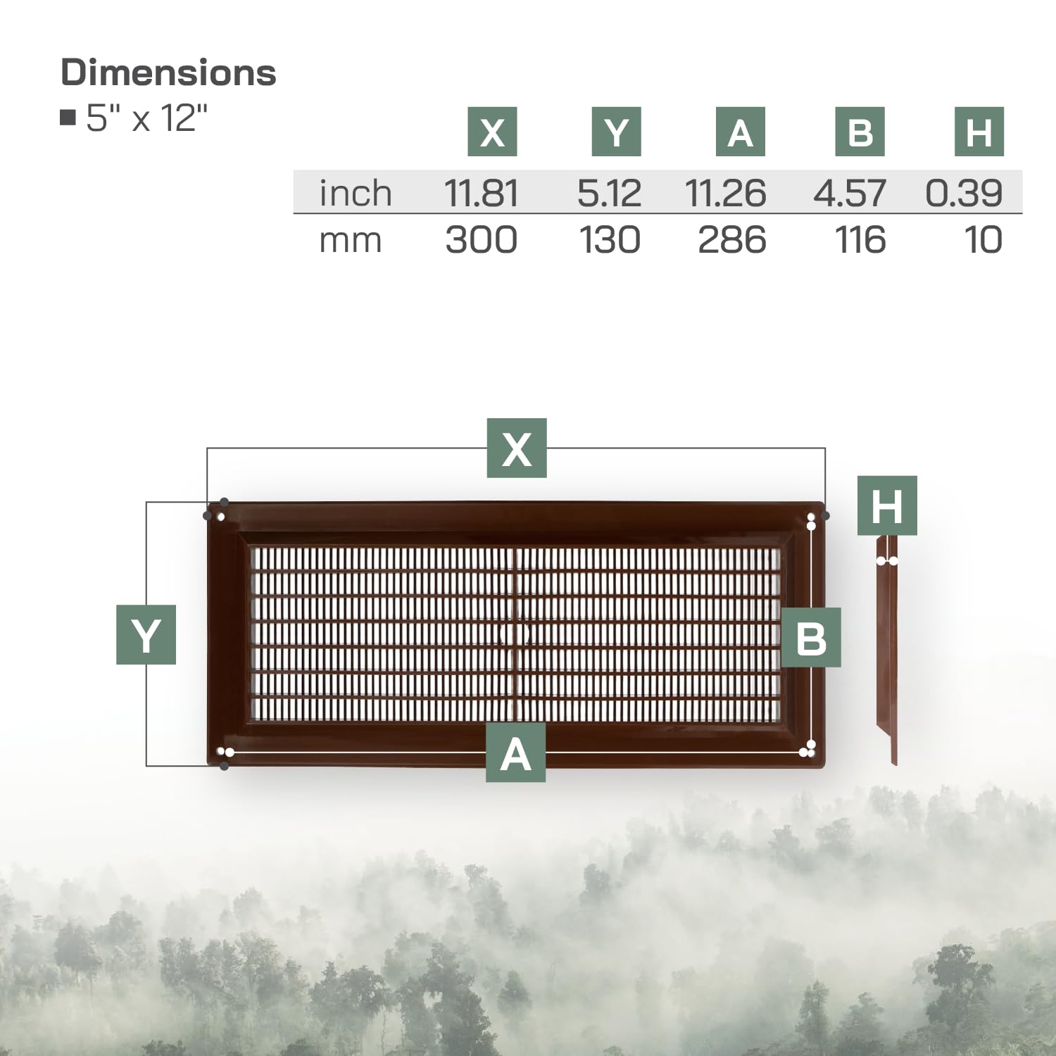 Vent Systems 130 x 300 mm / 5" x 12" Inch Brown Rectangular Plastic Air Vent Cover - Image 2