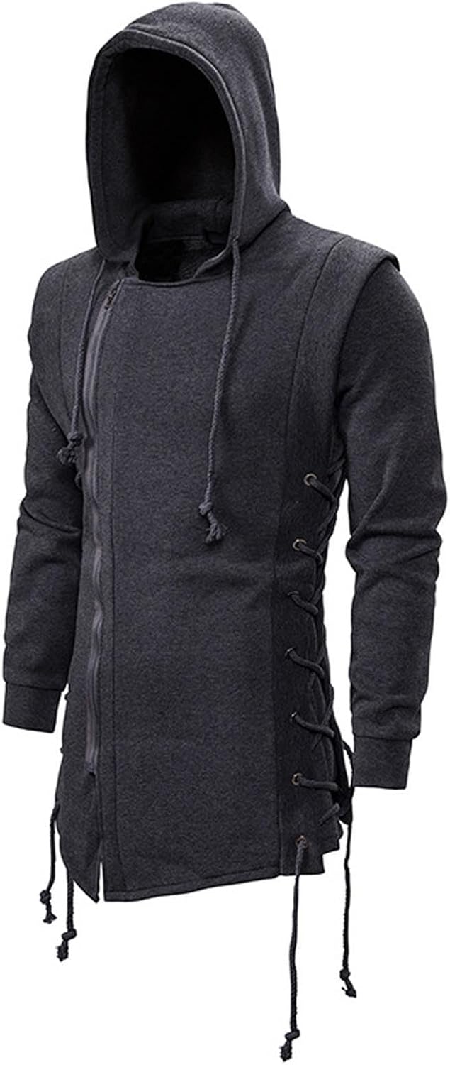 Slim Tunics Jacket for Mens Fall Winter Long Sleeve Medieval Goth Hooded Jacket Hoods Outfits Sweatshirt Mens 2026
