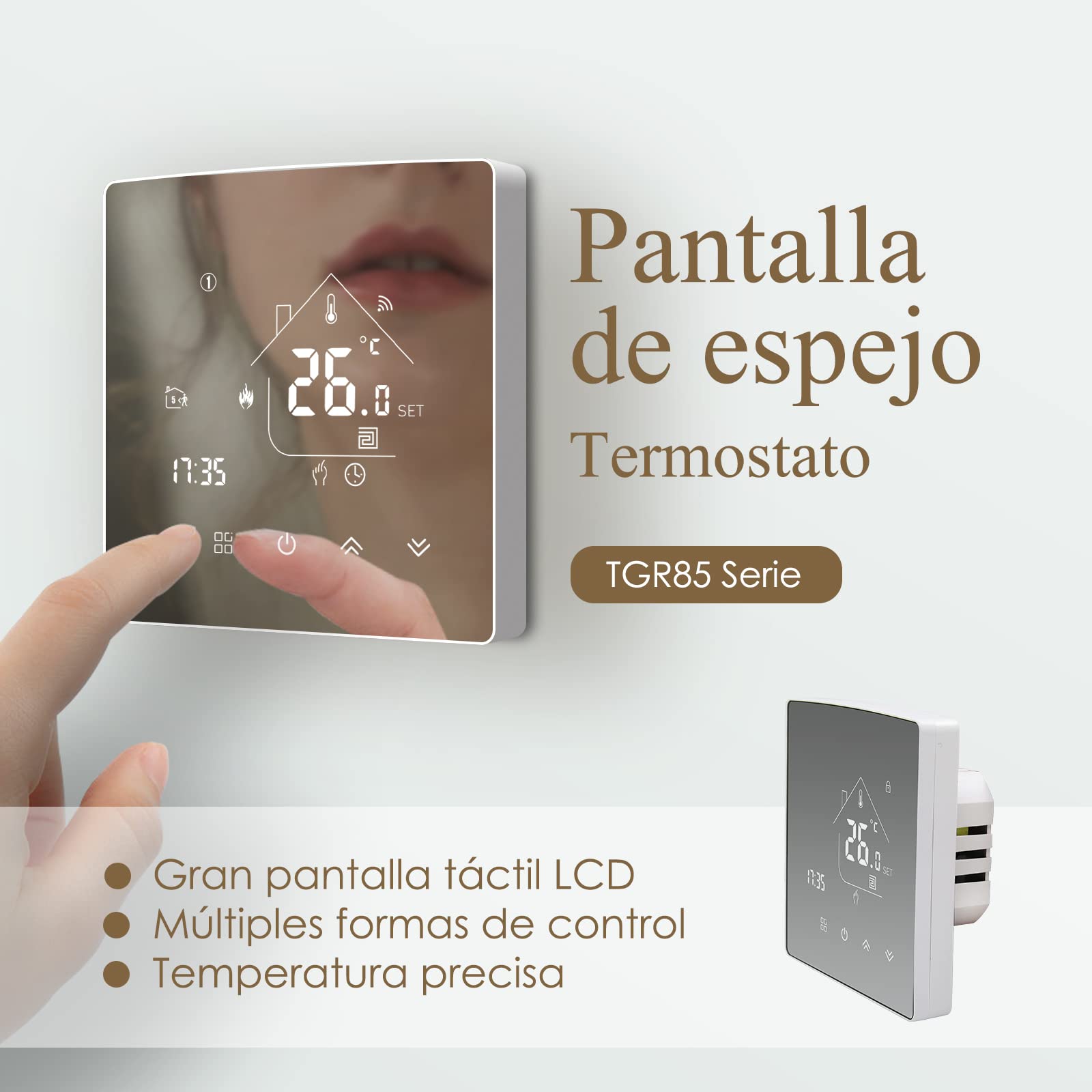 Beok Tuya Termostatos Inteligentes Termostato de calefacción Termostato WiFi Termostato Inteligente de Pared para calefacción de Agua Calefacción por Suelo Radiante Compatible con Alexa, Google 3A