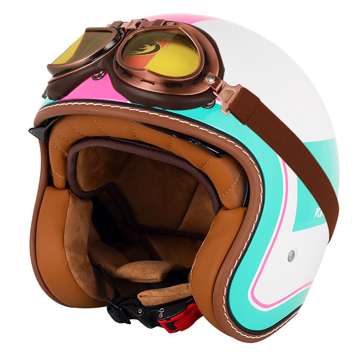 Casco Moto Jet Homologado ECE con Gafas Retro, Casco Scooter 3/4 Vintage para Ciclomotor Cafe Racer Custom Cruiser Clásico Hombre Mujer