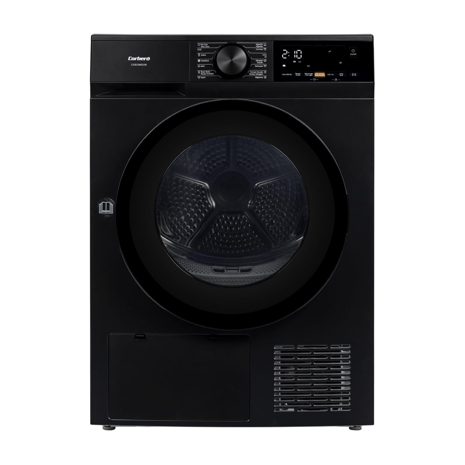 Corberó - Secadora Bomba de Calor Excellence | CSBCM850N | 8 kg | 84,5 x 60 x 59,5 cm | Motor Inverter | 5 Niveles de Secado | Purificación Luz UV | Tambor Inox | 65 dB | Negro | Clase C