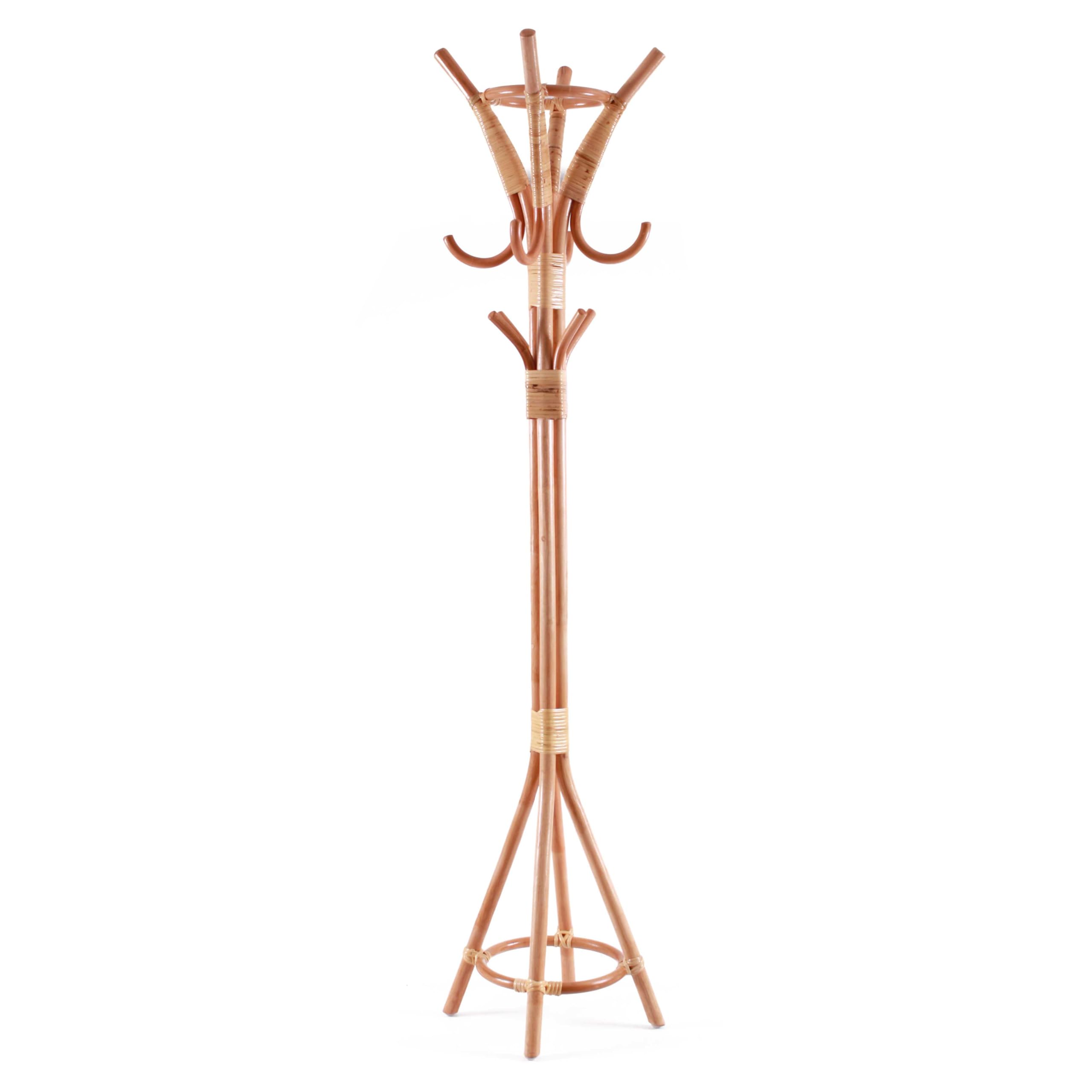 Appendiabiti da Terra in Rattan Naturale Stile Boho Chic con Ganci a Diverse Altezze, Design Decorativo per Ingresso e Camera da Letto, 37 x 155 cm