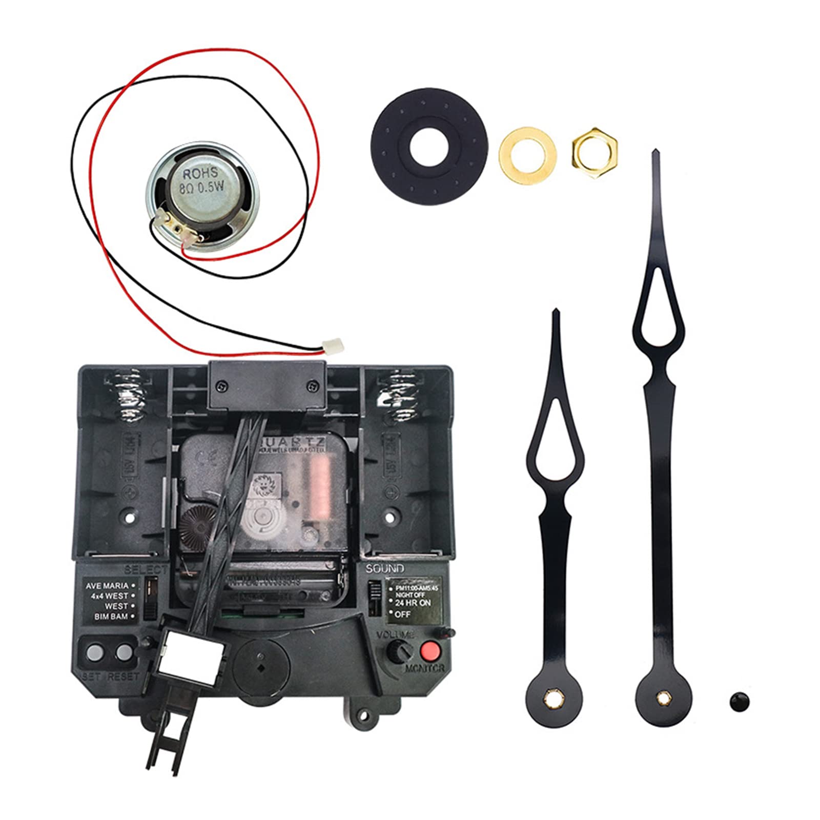 Mecanismo de reloj de cuarzo con péndulo de pared con eje largo, caja de música, kit de reparación DIY para reparación de aguja de reloj, movimiento de cuarzo con péndulo, pieza de reparación