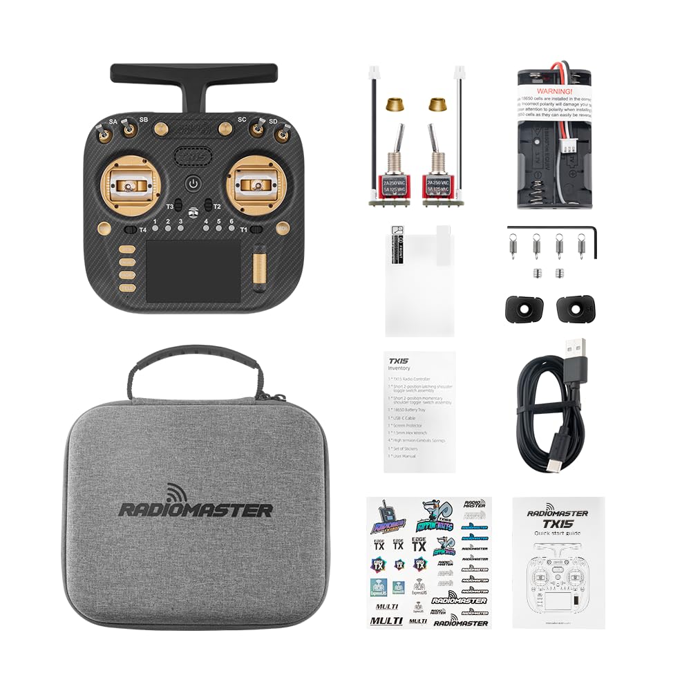 Radiomaster TX15 Max 3.5 pulgadas IPS Pantalla táctil Radio Controlador ExpressLRS con AG02 CNC Hall Gimbal Gyro Micrófono incorporado (Oro FCC Modo 2