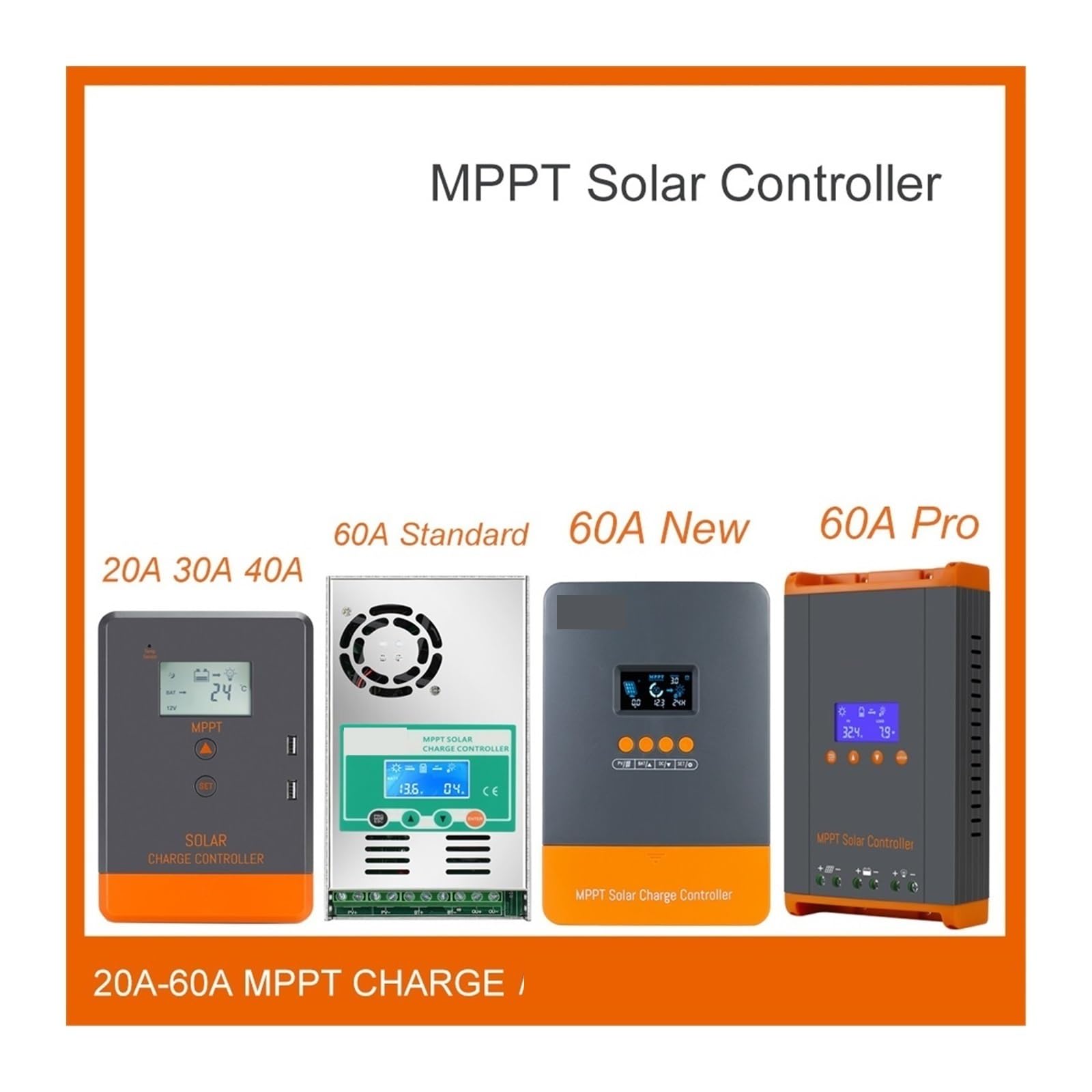 60A 40A Inteligentny regulator ładowania solarnego MPPT | Zapewnia czytelny ekran LCD, automatyczna regulacja; do systemów solarnych z bateriami LiFePO4 i litowymi.