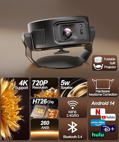 Miniatura 7 de Magcubic Proyector inteligente con WiFi 6 y Bluetooth 5.4, mini proyector portátil 4K y 8K, Android 14 integrado, Keystone vertical automático,