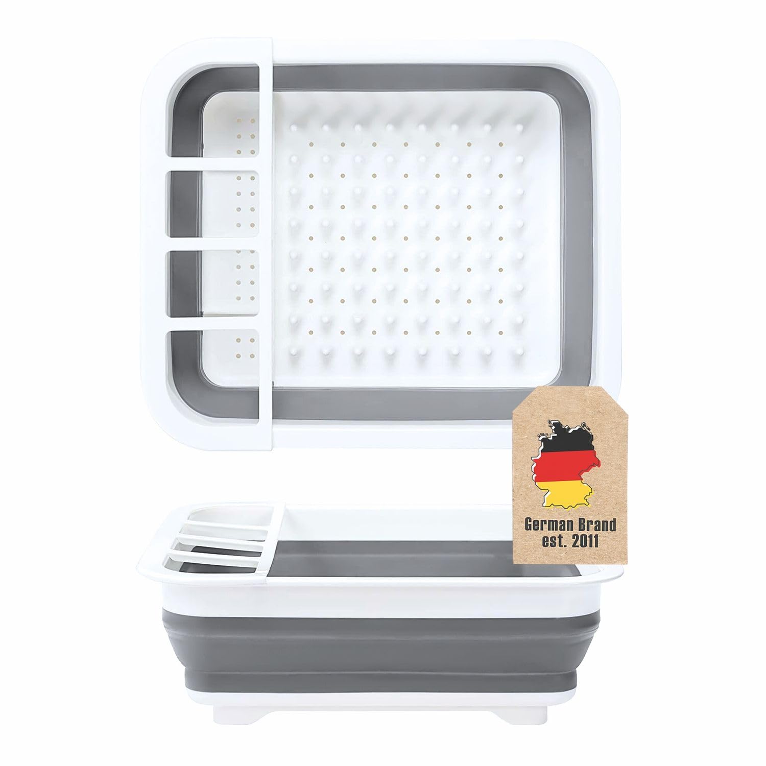 INTIRILIFE Abtropfgestell Grau Weiß – Geschirrabtropfer mit Besteckhalter – Abtropfkorb Küche – Faltbarer Geschirrständer Spülbecken – Abtropfgestell 36x30.5x12 cm – Küchen Organizer Geschirr Küche, Haushalt & Wohnen