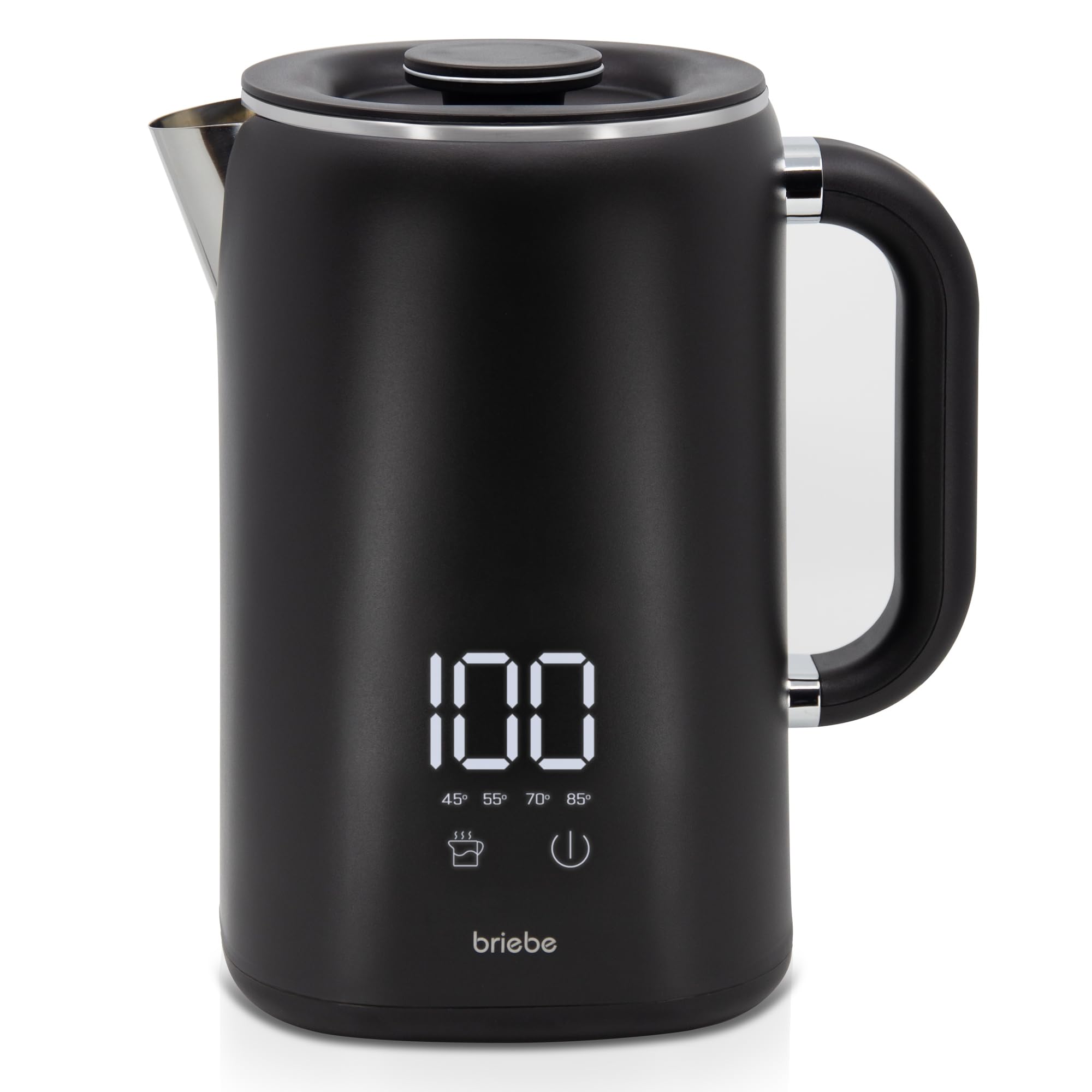 Briebe EBoil Hervidor Agua Eléctrico 1,7L Regulador De Temperatura Digital 45 C A 100 C Funcion Keep Warm 1500w Interior Acero Inox Libre De Bpa Base De 360 Controlador Strix Negro