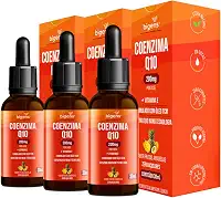 Coenzima Q10 200mg com Vitamina E e Óleo TCM, Sabor Frutas Amarelas, Zero Açúcares, Kit 3x 30ml Bigens.