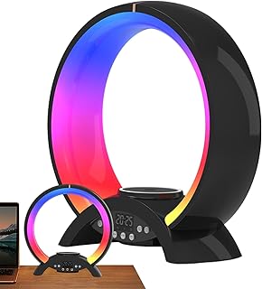 Altavoz cargador inalámbrico | Luz de estado de ánimo | Lámpara de altavoz 4 en 1 con cargador inalámbrico, luz nocturna LED, reloj despertador para el hogar