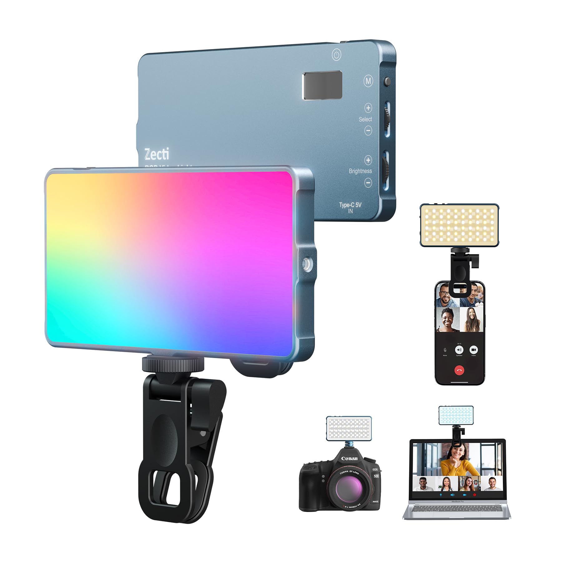 Lampe Selfie, LEDs avec Fixation Métallique et Pince, Batterie Rechargeable 1500mAh (135 LED)