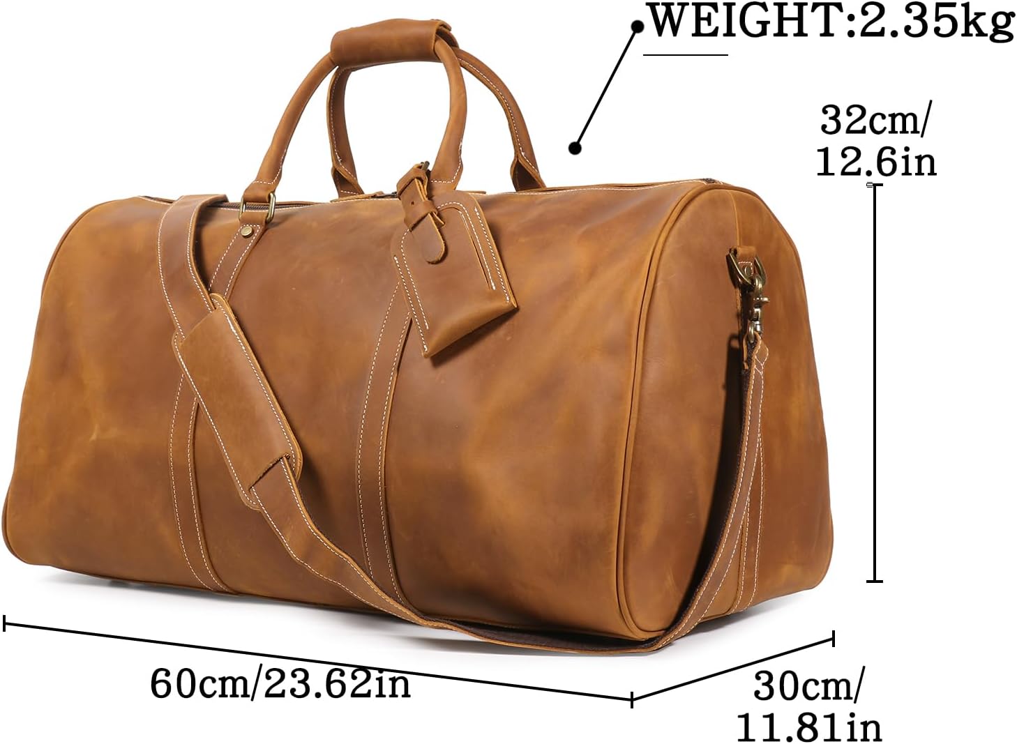 Mens Leather Weekend Bag Classic Leather Travel Duffel Bags YKK Zipper with Shoes Compartment Sports Vintage Travel Luggage Overnight Carry On Bags (Vintage Brown, 24 Inch)