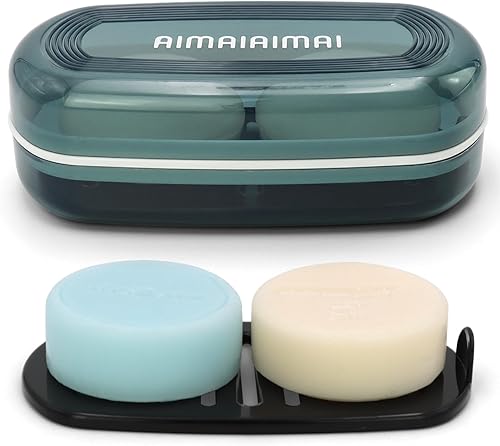 AIMAIAIMAI Soporte para barra de champú, contenedor de jabón de viaje, caja de jabón grande, jabonera con capa de drenaje, estuche de jabón para