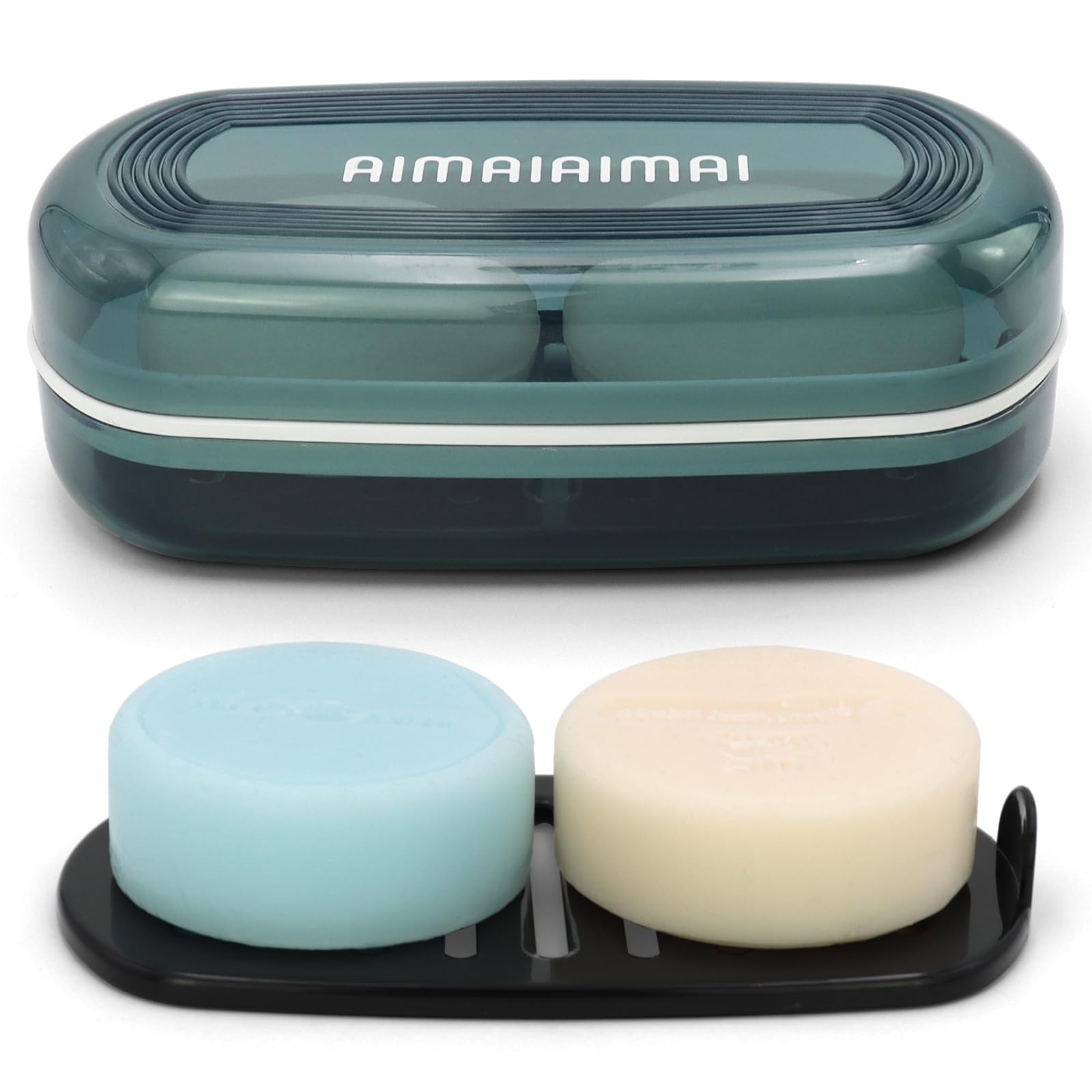 Shampoo Bar Holder Travel Case, Large Soap Holder for 5 oz/10 oz Oversized Bars, Durable & Versatile Storage Soap Container with Drainage Layer (Blue Style A-Large)