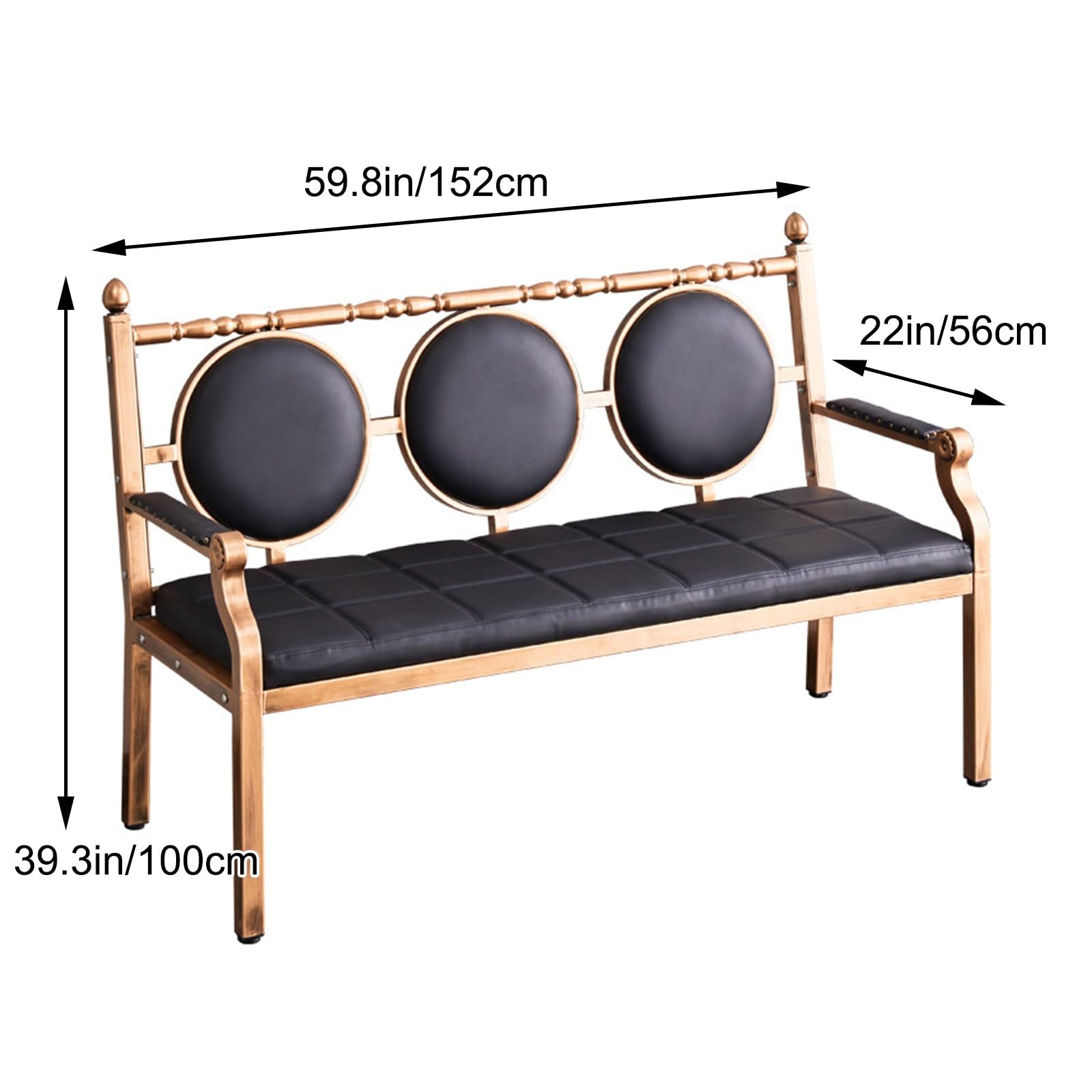 Wartebank, Empfangsstuhl aus Leder mit Metallgestell und ergonomischer Rückenlehne, für Büro, Klinik, Lounge, Empfang, Wartezimmer (Schwarz 152 cm)