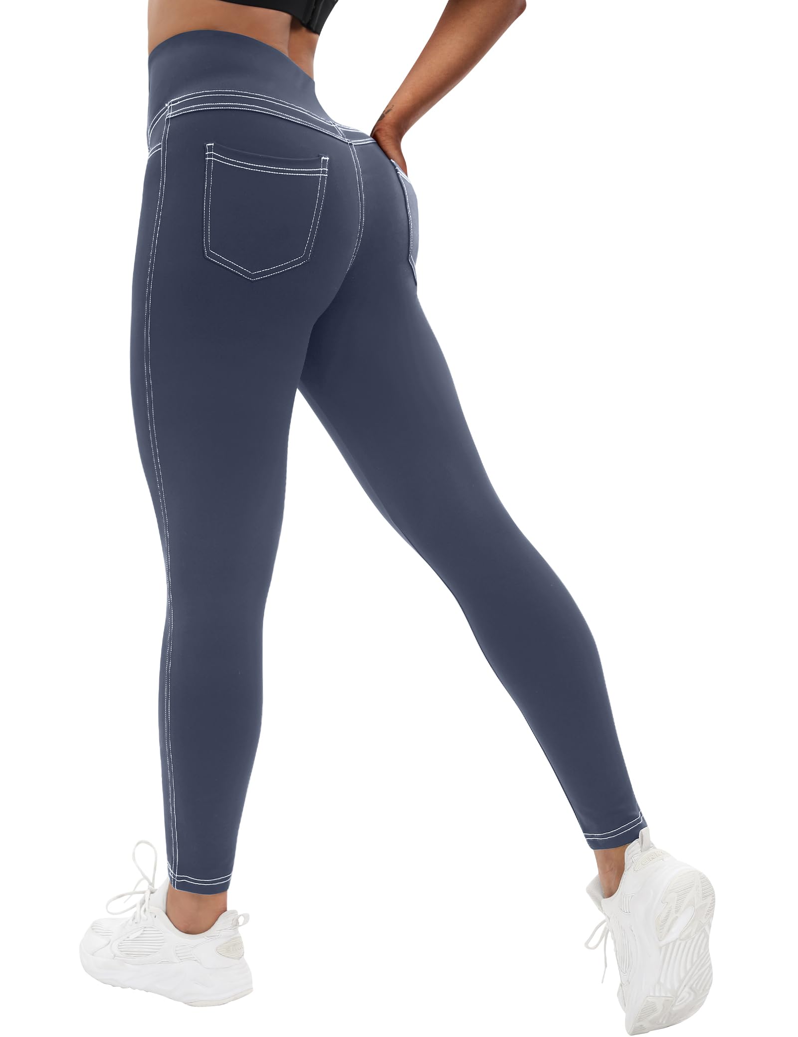 VOOVEEYA Curvy Womens Leggings, High Waisted Yoga Pants with Back Pockets, Tummy Control - Buttery Soft - Stretchy