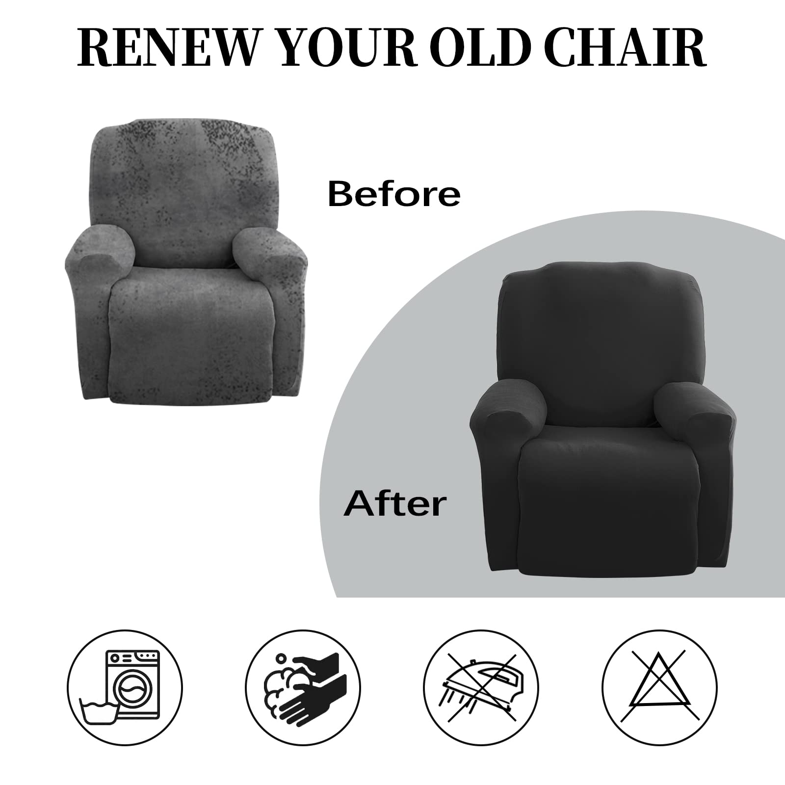 FIGOOO Copripoltrona Relax Reclinabile Copripoltrona 1 Posto Elasticizzato Relax Universale con Tasche 4-Pezzi Fodere per Poltrona Relax Lavabile Rimovibile Coprisedile Chivas,Grigio Scuro