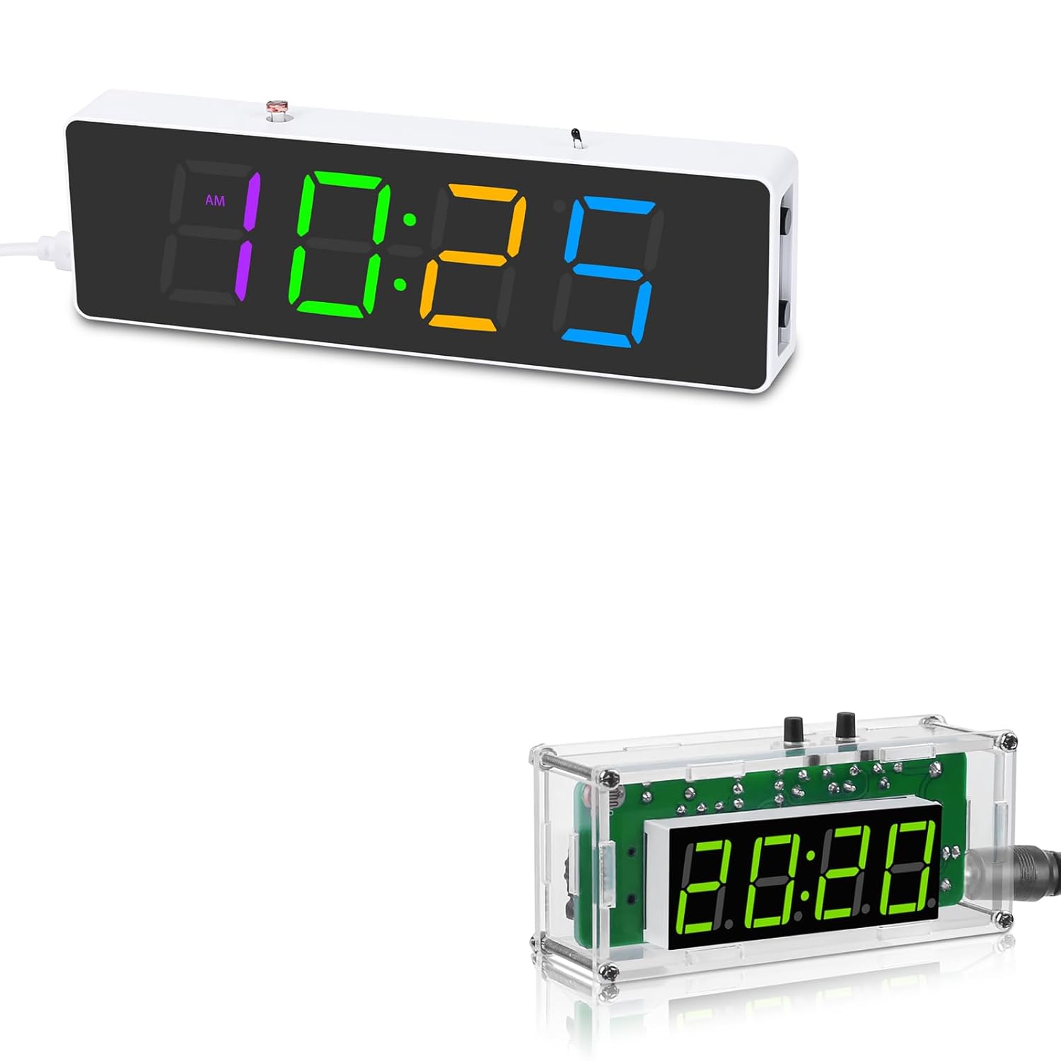MiOYOOW 4-Digit RGB Colorful LED Digital Clock Kit with 12H/24H Format and 4-Digit Digital DIY Clock Kit with Adjustable Brightness, DIY Electronic Alarm Clock Kit for School and Home Use
