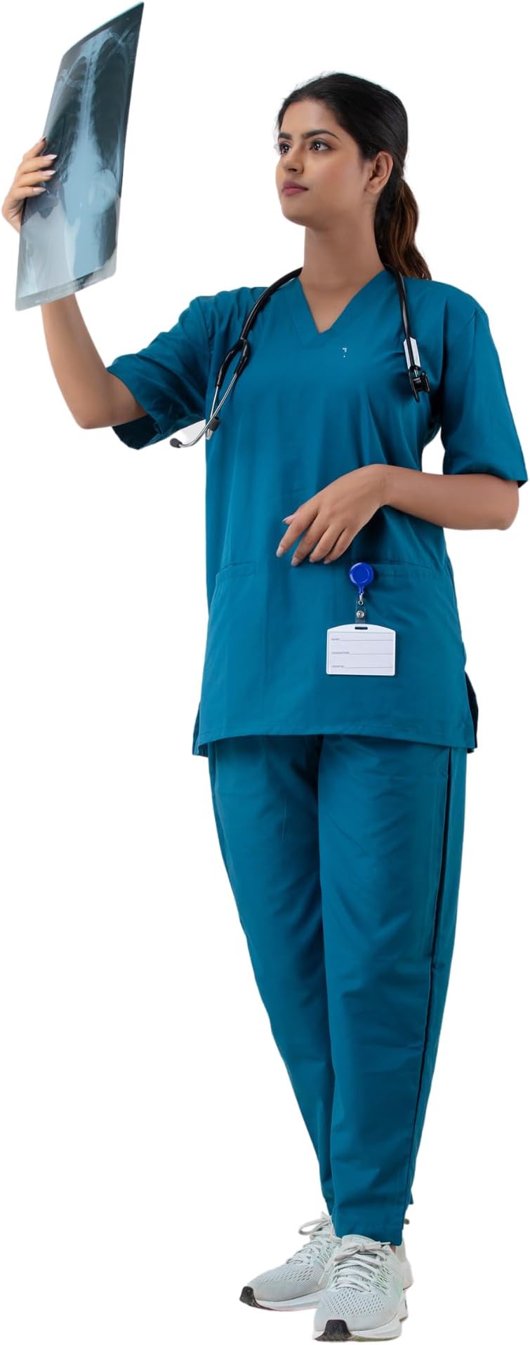 DRx5 Suit for Womens | V-Neck |Set of Top & Bottom | Half Sleeves | Breathable Fabric | Comfortable | Durable (Teal Blue)