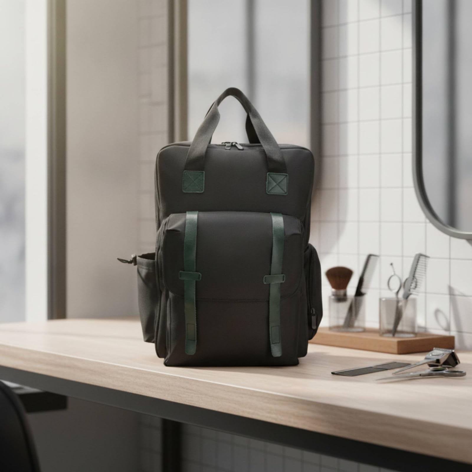 Barber-Rucksack mit Seitentaschen strukturiert Friseurtasche mit Fächern reisetauglich Friseurrucksack für Friseure