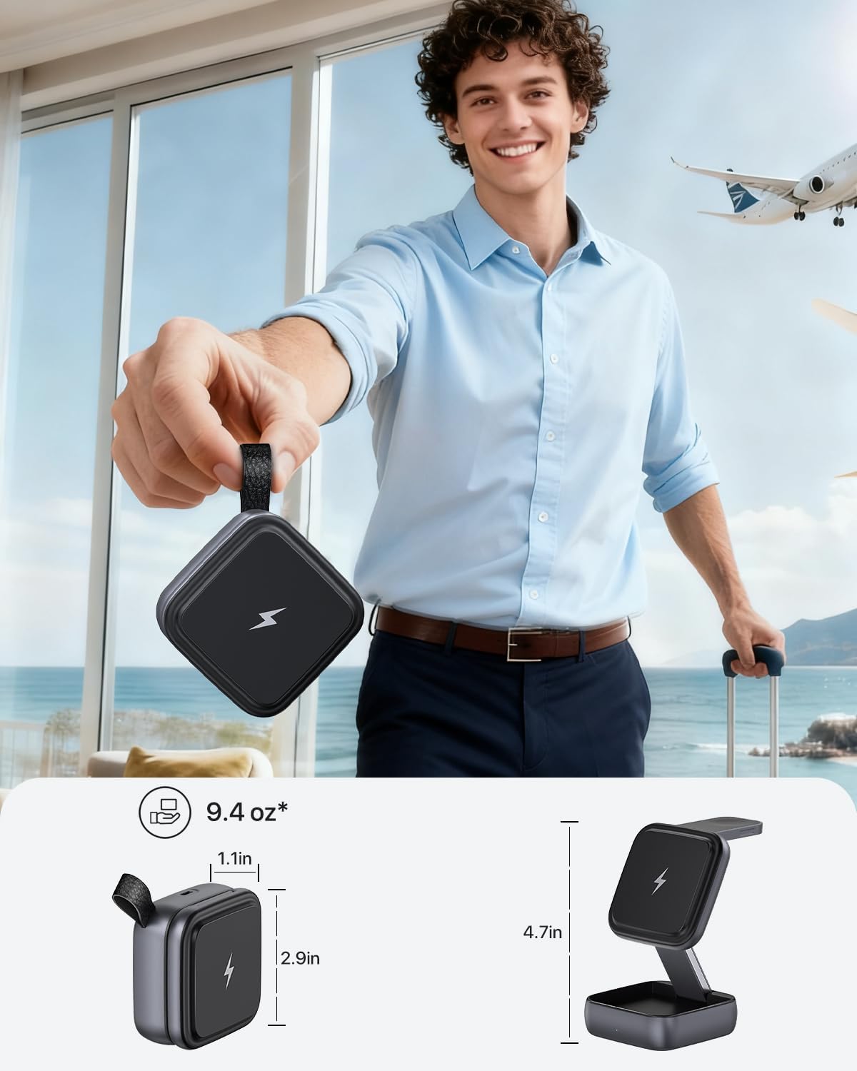 Estación de carga inalámbrica plegable 3 en 1, base de carga rápida magnética para AirPods Pro 17/16/15/14/13, Ultra/10/9, AirPods Pro - Soporte de viaje multidispositivo