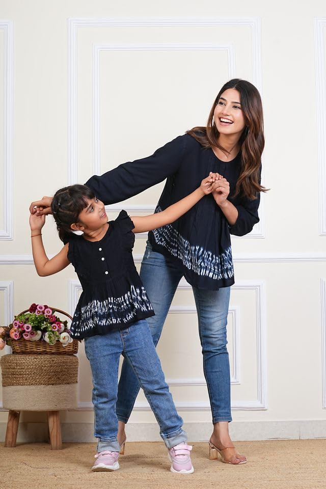 Image of Maaesa Women & Girls Mother Daughter Matching Top Combo || Rayon Printed Tops || Full Sleeve || Casual Wear || Family Twinning Outfit