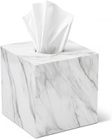 MySpaceOrganizers Marble Square Tissue Box Cover Holder - Elegant Acrylic Decor for Bathroom Vanity, Bedroom, Nightstand (5.3x5.3x5.5")