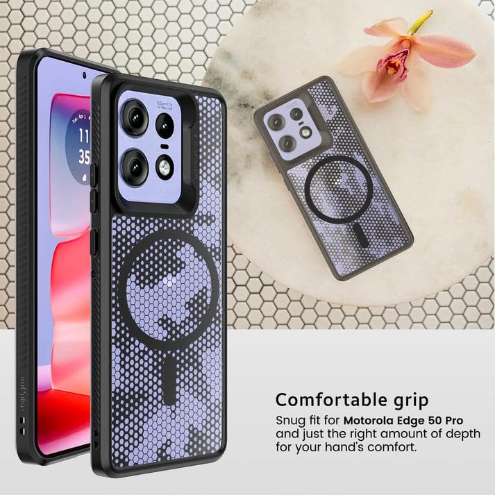 Image of KAPAVER Impulse Back Cover Case for Motorola Edge 50 Pro (Honey Comb-Black, Mag-X)