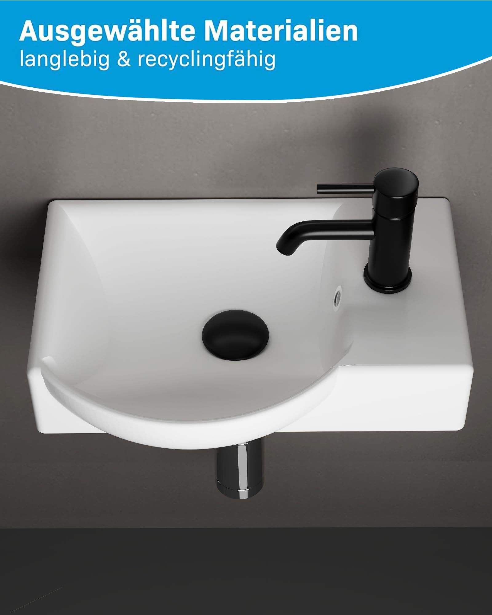 Alpenberger Lavabo de mano Lavabo de cerámica con rebosadero Lavabo colgante resistente a la suciedad para baño y aseo de invitados