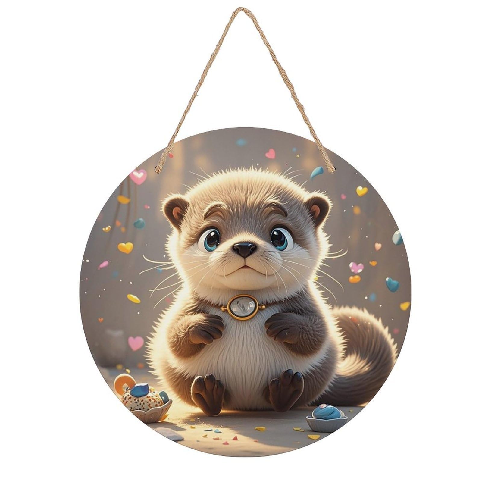 FekiLoot Cartoon Cute Otter Wall Art Decor Rustic Welcome Sign Round Wood Hanging Sign Decoration Wood Plaque Door Hanger Wooden Signs Wall Hanging Decor Housewarming Gift for Home Outdoor Indoor