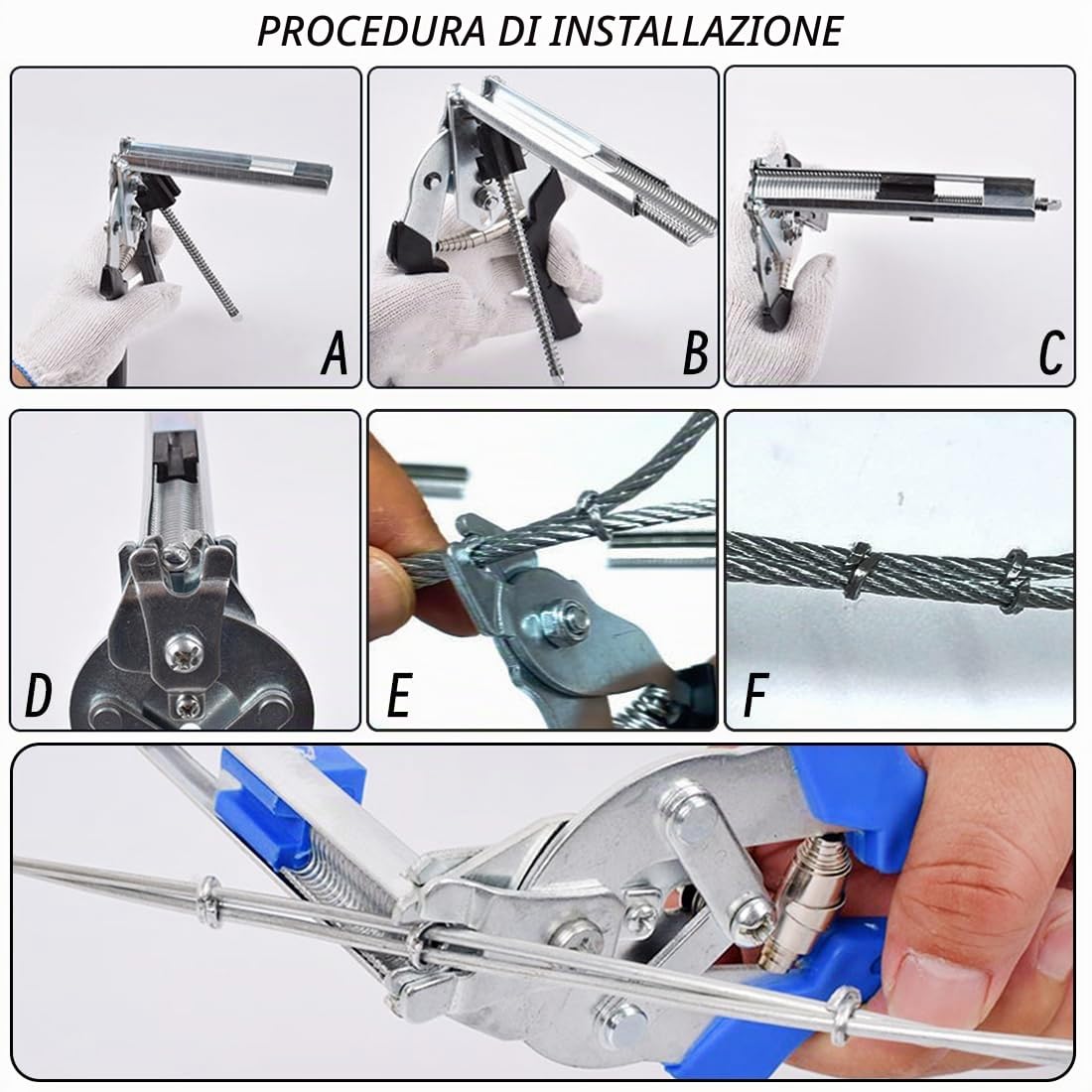 Pinza per Anelli Hog Ring Set mit 1200 M-Klammern, Pinza per Recinzioni con Anelli Zincati, Pinzas C-Clip per Reti Metalliche, Gabbie Animali, Reti di Sicurezza (blue)