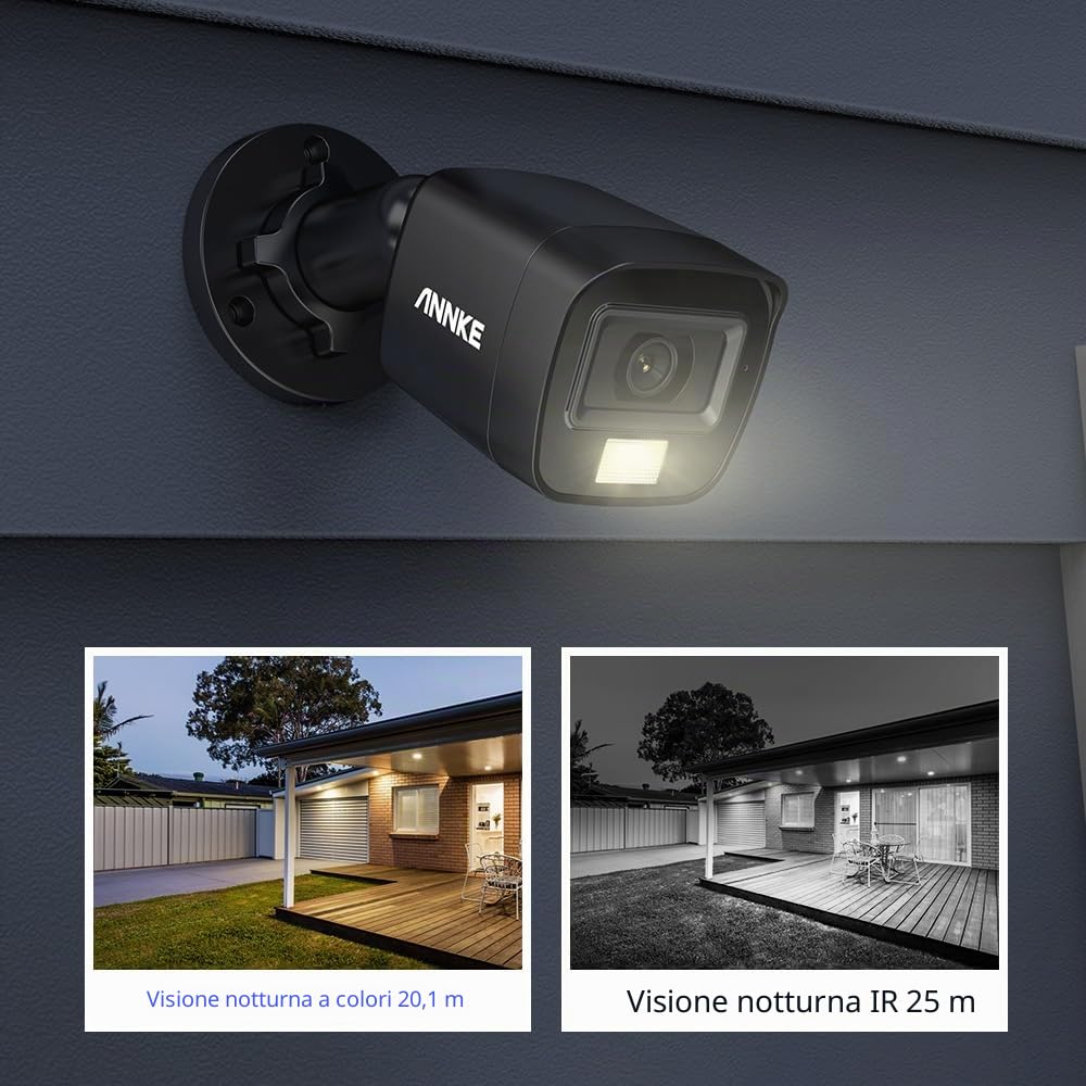 ANNKE Telecamera di sicurezza 3K con doppia luce intelligente, aggiunta da 5 MP, telecamera di sorveglianza CCTV con microfono integrato, IP67 a colori, nero