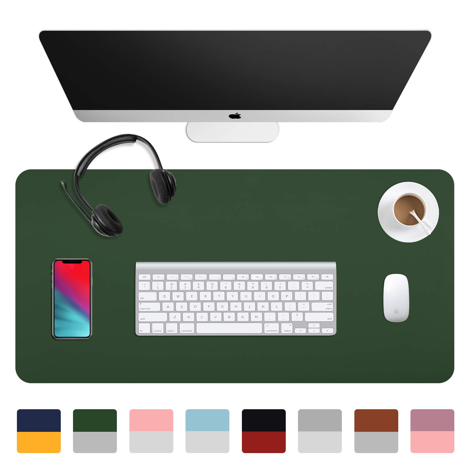 Dual-Sided Desk Pad (31.5 x 15.7"), Waterproof Leather Office Desk Mat, PU Mouse Pad, Desk Cover Protector, Desk Writing Mat for Office/Home/Work/Cubicle (Green/Gray)