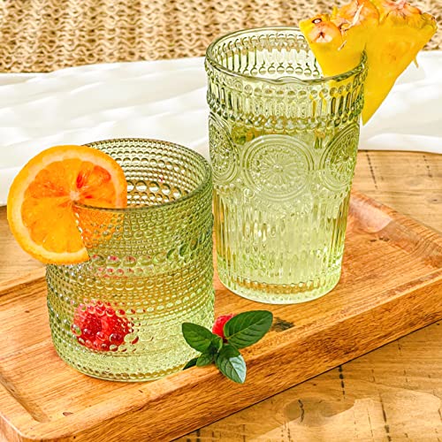 Image of Kate Aspen Sage Green Hobnail Beaded Drinking Glasses Set of 6-10 oz Vintage Glassware, Holiday Entertaining Drinkware, Water & Cocktail Glasses - Great Christmas or Hostess Gift