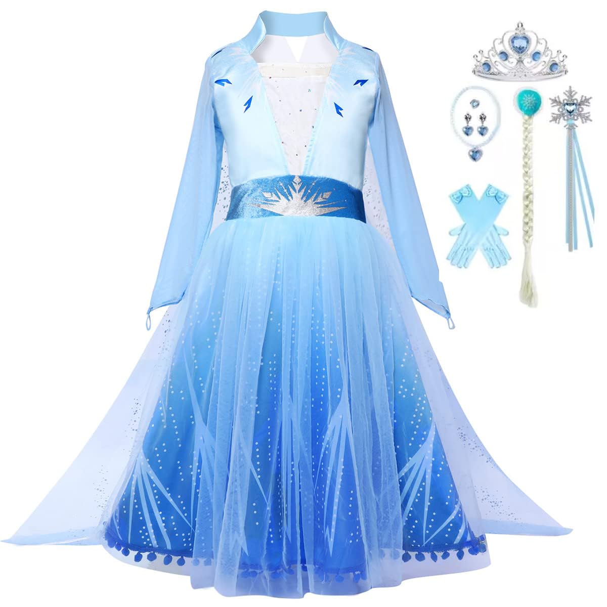 Snyemio Frozen Disfraz Elsa Vestido Niña Princesa Azul Traje Reina del Hielo con Accesorios Navidad Cosplay Halloween Carnaval Cumpleaños