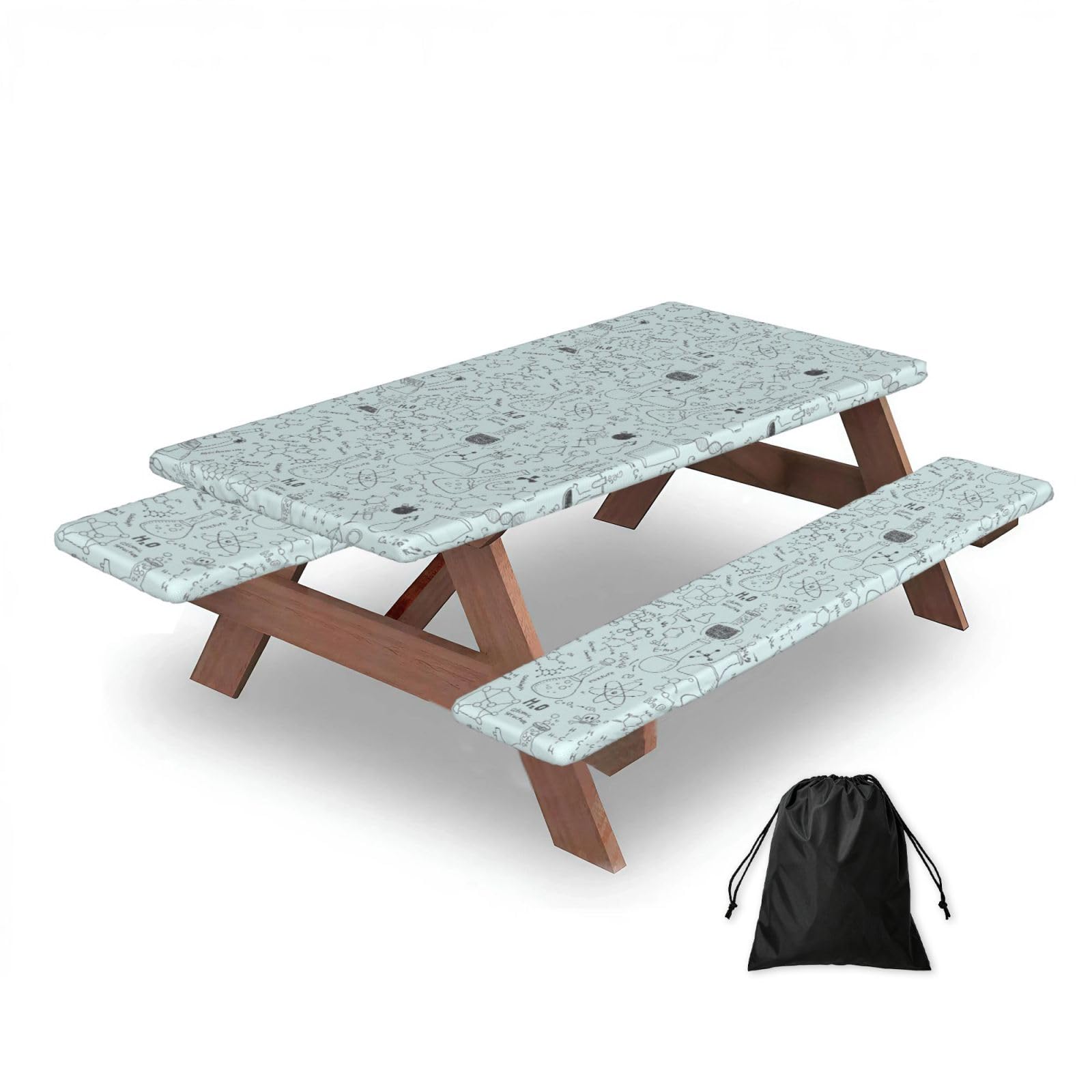 Dopklna As Picture Chemistry Print Printed, Picnic Table Cover With Bench Covers -Waterproof Elastic Fitted Tablecloth For Garden Camping Patio 76X152cm