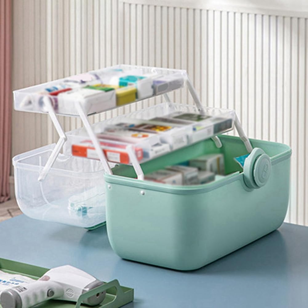 Tragbare Aufbewahrungsbox f¨¹r Medikamente, Aufbewahrungsbox, Gr¨¹ner Kunststoffbeh?lter, Familien-Notfallset-Box
