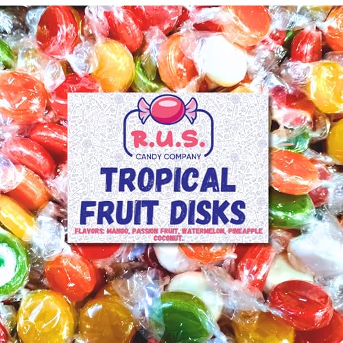 Assorted Tropical Fruit Disk Hard Candy – About 75 Individually Wrapped Pieces, Bold Assorted Fruit Flavors, Bulk 1 Lbs Bag – Classic Hard Candy by RUS Candy Company for Office, Party, or Candy Dish
